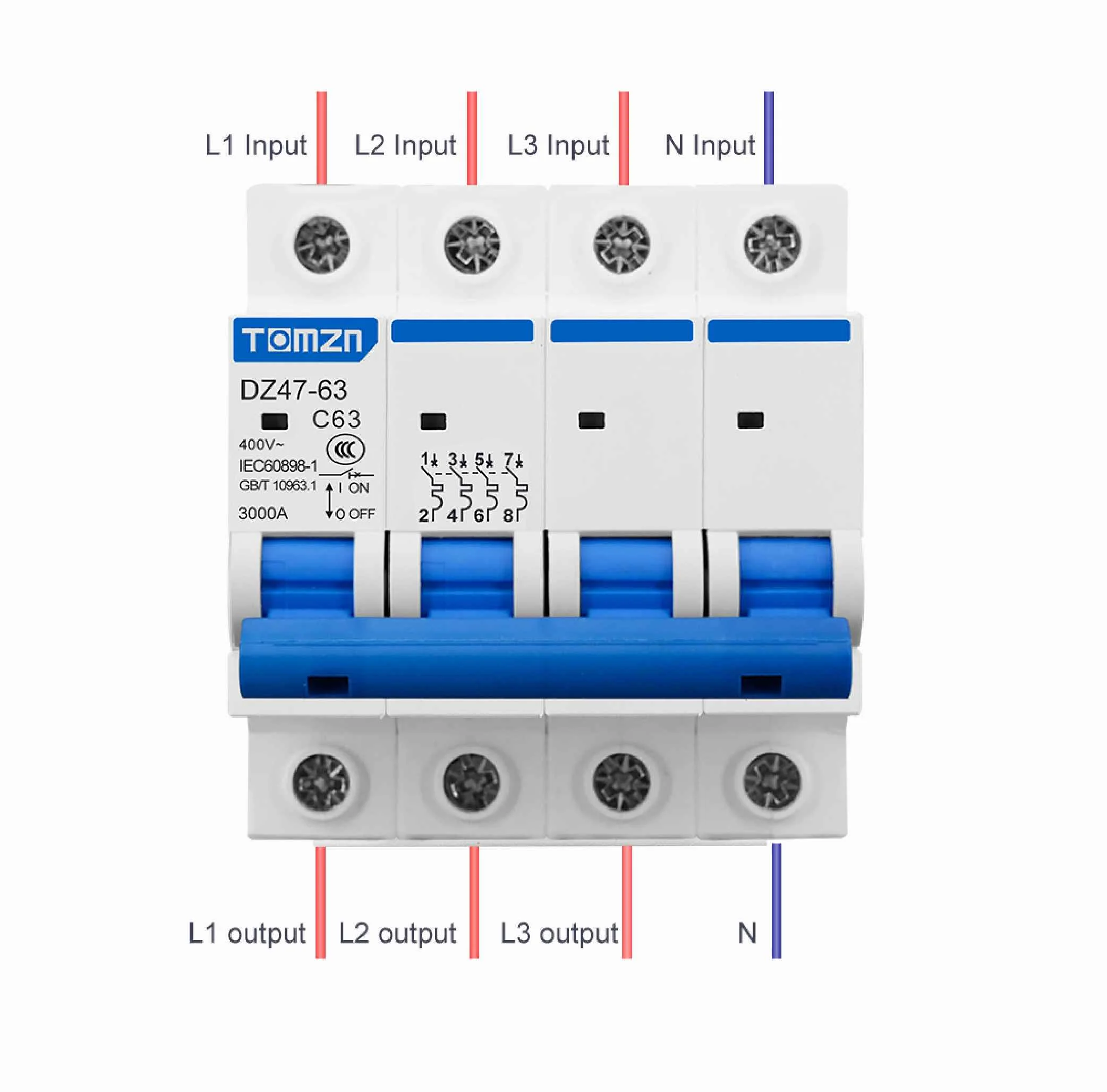 Tomzn 4 Pole 63A AC MCB Circuit Breaker - Image 3